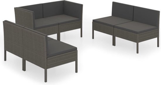 vidaXL 6-delige Loungeset met kussens poly rattan grijs