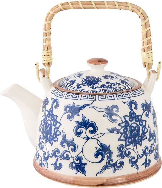 Clayre & Eef Theepot met Filter 700 ml Blauw Keramiek Bloemen