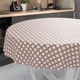 ANRO Afwasbaar tafelzeil, tuintafelkleed, voor binnen en buiten, rond, met snijrand, geruit, beige, 140 cm