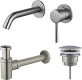 Fortifura Calvi Slim Wastafelkraanset - inbouw wastafelkraan - always open plug - verlaagde design sifon - PVD - geborsteld RVS