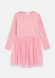 s.Oliver Robe à manches longues, col rond, coupe évasée, à pois, rose, coton, 110