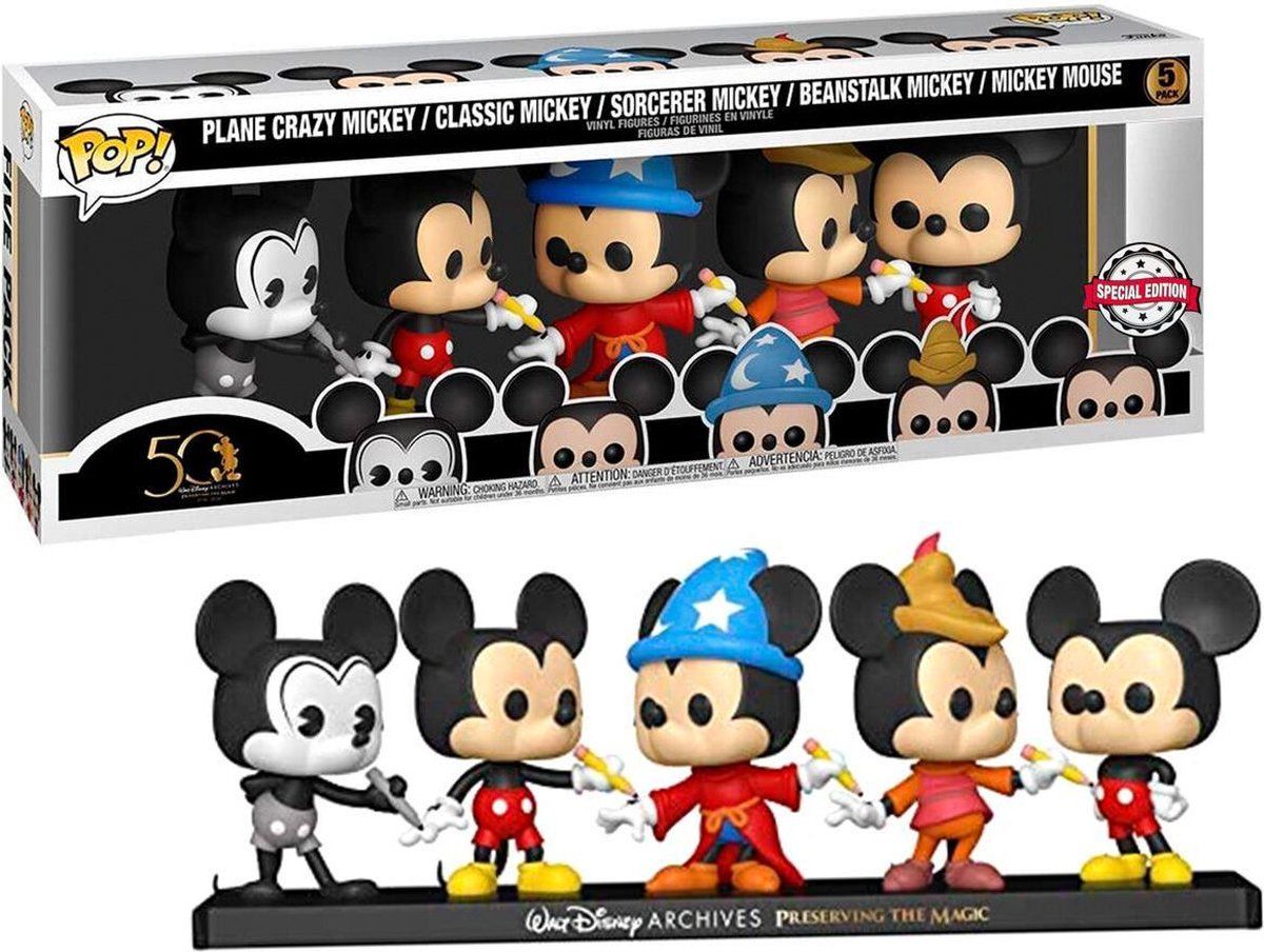 Funko Pop! Mickey Mouse 5-Pack Special Edition | Plane Crazy, Classic, Sorcerer & Beanstalk Mickey