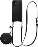 AVY Leren Hoesje geschikt voor Samsung Galaxy A56 | Met Koord en Mini Telefoontasje | Compatibel met MagSafe | Leather Case met 130CM Koord & Pouch | Long Leather | Zwart