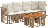 vidaXL Tuinbank - Set - 5-st - Natuurlijk en Crème Wit - Polyrattan