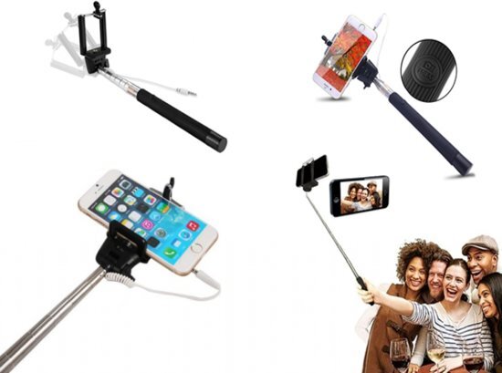i12Cover Compacte Selfie Stick bekabeld met ontspanknop in handvat voor iPhone Samsung Galaxy S5 S6 etc. Geen Bluetooth nodig. zwart merk Maak de mooiste selfies met deze Selfie Stick Verstelbare stok tot 1m met ontspanknop in handvat