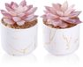 Unyqoos® Set de deux fausses plantes grasses décoratives dans des pots élégants en céramique blanche