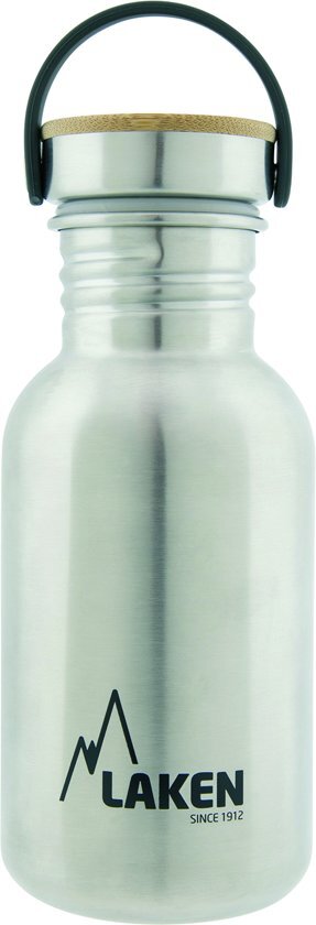 Laken RVS fles 500ml Basic Steel Bottle - Bamboo screw cap, rvs