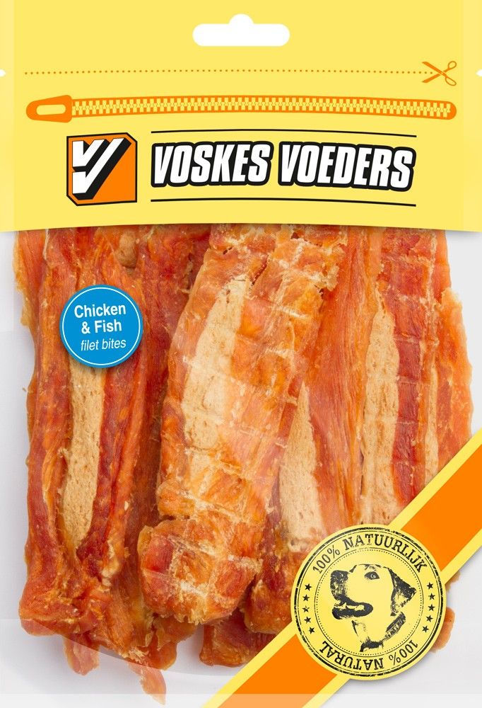 Voskes Hondenvoer kip met vis filet bites groot - 400 gr