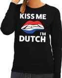Bellatio Decorations Kiss me I am Dutch sweater zwart dames - feest trui dames - Holland kleding XS