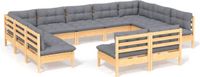 vidaXL Loungeset 11-delig met grijze kussens massief grenenhout - Bruin en grijs