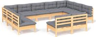 vidaXL Loungeset 11-delig met grijze kussens massief grenenhout - Bruin en grijs