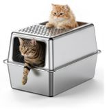 Merkloos Kattenbak Roestvrij staal met deksel - 60 x 40 x 38 cm - Geurverminderend - Gesloten en open bak