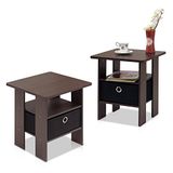 Furinno Andrey Bijzettafel, nachtkastje met lade, donkerbruin/zwart, set van 2