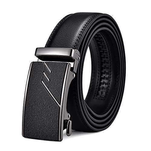 FEFLO Herenriem, leren ratelriem met automatische gesp, breedte 35 mm, in grootte verstelbaar, geschikt voor zakelijke en vrijetijdskleding, Zwart 2, 115cm/adatta per vita 88cm~98cm