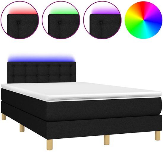 vidaXL Boxspring met matras en LED stof zwart 120x200 cm