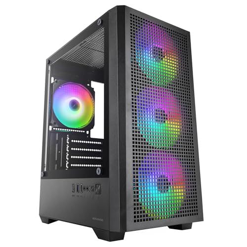 Mars Gaming MC-VECTOR, Micro-ATX en Mini-ITX Gaming PC-behuizing, 4x ARGB FDB 120mm ventilatoren, Gehard glas, Mesh front, Dubbele kamer, Ondersteuning voor vloeistofkoeling 120mm, USB-C, Zwart
