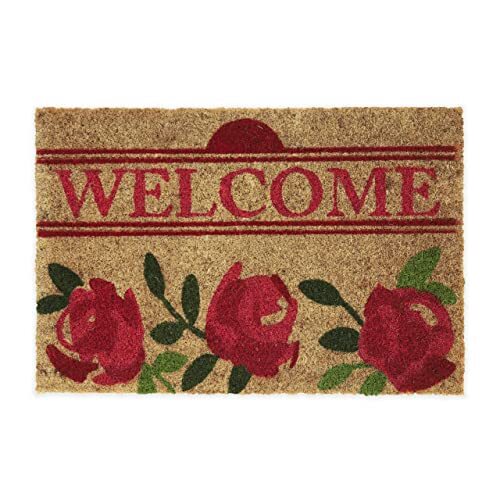Relaxdays deurmat WELCOME, met rozen, B x D: 60 x 40 cm, met bloemenprint en opschrift, voor binnen en buiten, kleurrijk