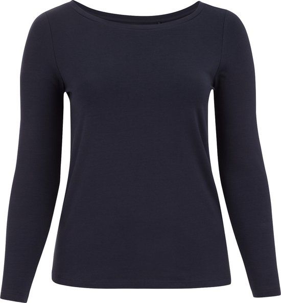 WE Fashion Curve Dames T-shirt met boothals Lange mouw Donkerblauw Katoen 3XL
