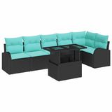 vidaXL Tuinbank Set 7 stuks Zwart Polyrattan