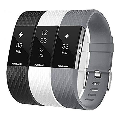 FunBand FunBand® voor Fitbit Charge 2 armband, klassiek verstelbare vervanging zachte siliconen Sporty Wrist Strap Band polshorloge polshorlogeband lus armbanden voor Fitbit Charge 2 Smartwatch (Small & Large)