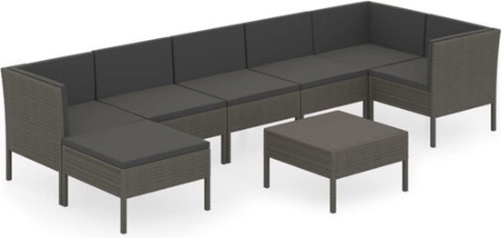 vidaXL 8-delige Loungeset met kussens poly rattan grijs