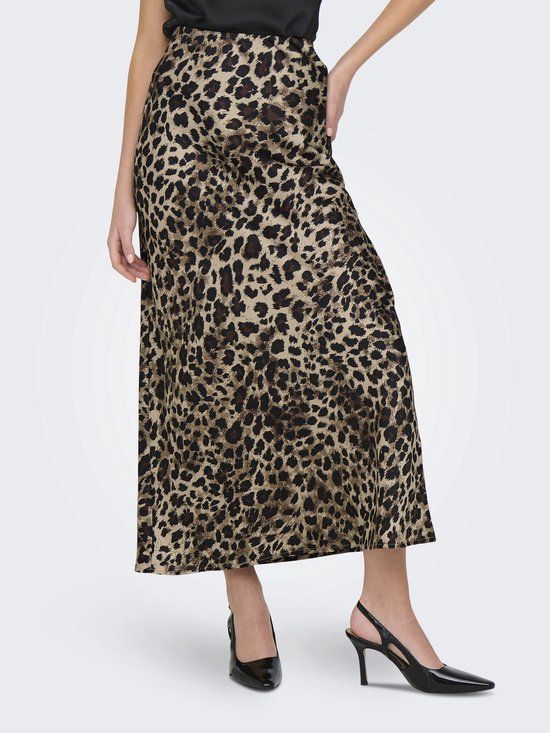 ONLY ONLCHIGO ANKEL SATIN SKIRT WVN Rok Dames A-lijn Kniehoogte Panterprint Light Taupe