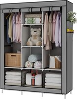 UDEAR ZHUJIA Portable Garderobekast - Grijs - Met 6 Opslagplanken, 2 Hangende Secties en 4 Zijzakken