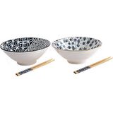 Lachineuse Set met 2 blauwe Japanse stijl kommen ø 20,5 cm
