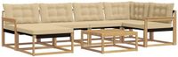 vidaXL Hoek loungeset 7-delig Wit en Beige Massief Acacia Hout