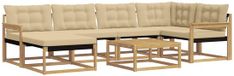 vidaXL Hoek loungeset 7-delig Wit en Beige Massief Acacia Hout