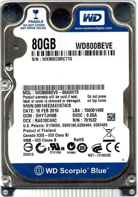 Western Digital Scorpio Blue 80GB 2.5 inch Internal Hard Drive - WD800BEVE