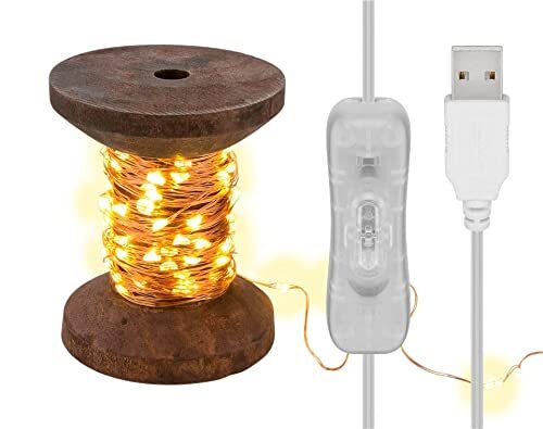 Goobay 60341 LED lichtketting "Garenspoel", klein / retro decoratieve lamp / stijlvolle interieurdecoratie / warm wit, rustgevend licht / lichtketting afneembaar / echt hout