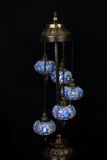 Halay Turkse lamp - staande lamp - blauw - 5 bollen - handgemaakt mozaïek glas