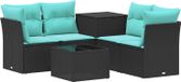vidaXL Canapé - 6 pièces - Noir et Bleu - 55 x 55 x 37 cm