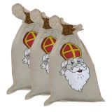 Haza Sinterklaas thema strooizak voor snoep - 3x - katoen - 35 x 60 cm - Sint en Piet strooigoed zakken