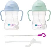 b.box Sippy Cup Twin Pack + Vervangend Rietje + Reiniger - Rietjesbeker antilek - Drink vanuit elke hoek - Fliptop, verzwaard rietje, lekvrij en makkelijk vast te grijpen - BPA-vrij, vaatwasserbestendig - Van 6m+ - 240ml - 2stuck Waardepakket