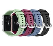 MoKo 4 PACK Watch Strap Compatible with Huawei Watch Fit Active/Elegant, Soft Silicone Replacement Band Bracelet Wristband Adjustable Strap with Clasp, Green/Wine Red/Blue Gray/Black