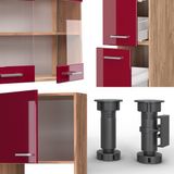 Vicco R-Line Complete keukeneenheid – 350 cm met hoge kast, WB Marmer Rood hoogglans/gouden eik