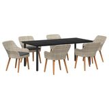 vidaXL Eettafel Set Lichtgrijs Polyrattan 7-delig