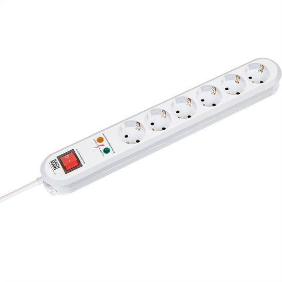 Bachmann SMART stekkerdoos 6x geaard contact, schakelaar, overspanningsbeveiliging, wit, 1,5 m