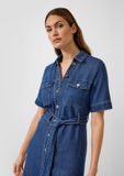 s.Oliver Midi-jeansjurk met overhemdkraag en riem blauw