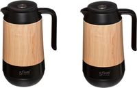 5Five Koffie/thee thermoskan/isoleerkan - 2x stuks - 1 liter - houtlook
