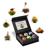 Creano Cadeauset met theebloemen in magnetische doos, “Witte, groene en zwarte thee", 6 theebloemen met 6 verschillende soorten