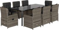 vidaXL 9-delige Tuinset met Kussens Poly Rattan Grijs