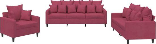 vidaXL 3-delige Loungeset met kussens fluweel wijnrood