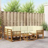 vidaXL Hoek loungeset 6 zitplaatsen Acacia hout Natuurlijk en crème