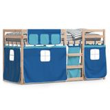 VidaXL Stapelbed met gordijnen, blauw, 90x200 cm, massief grenenhout