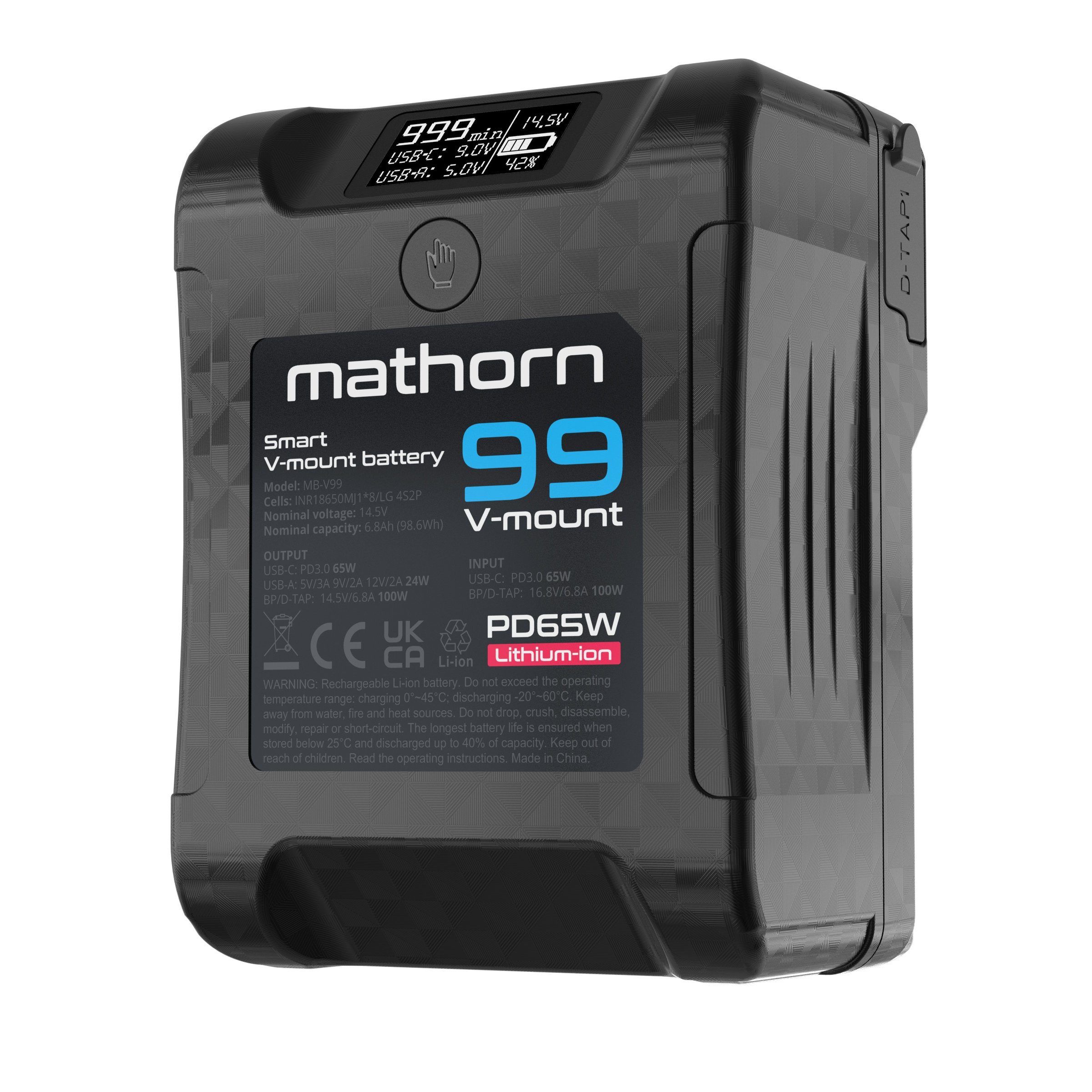 Mathorn MB-V99 Smart OLED V-mount 99Wh PD65W Battery