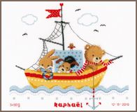 VERVACO Kruissteek Borduurpakket Geboorte Baby ZEILBOOT Handwerkpakket voor Wanddecoratie 36 x 33 cm