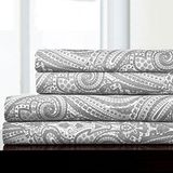 Queen Size Bed Sheets - Breathable Luxury Sheets with Full Elastic & Secure Corner Straps Built In - 1800 Supreme Collection Extra Soft Deep Pocket Bedding Set, Sheet Set, Queen, Paisley Gray